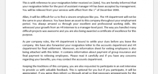 Acceptance of a resignation letter