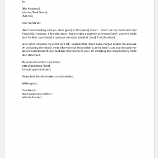 Double charge on credit card correction letter