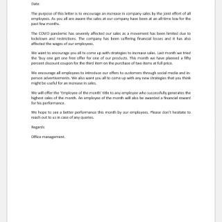 Encouragement Letter to Employees to Increase Sales