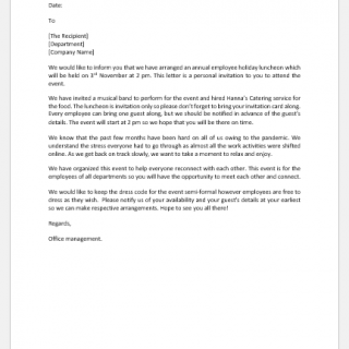 Letter Announcing Annual Employee Holiday Luncheon