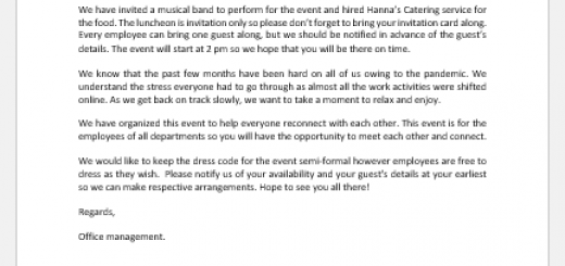 Letter Announcing Annual Employee Holiday Luncheon