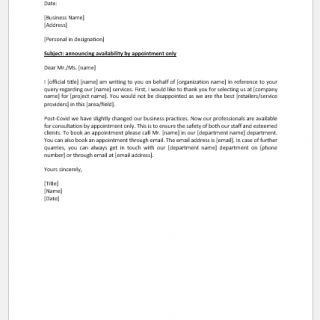 Letter Announcing Availability by Appointment Only