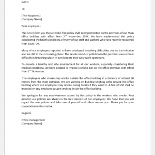 Letter Announcing the Implementation of Smoke Free Policy