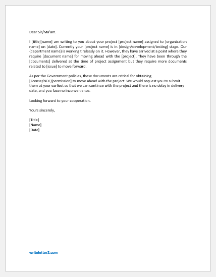 Letter Asking a client to Submit more Documents