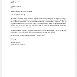 Letter Asking a client to Submit more Documents