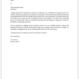 Letter Inviting Potential Clients to New Store Opening