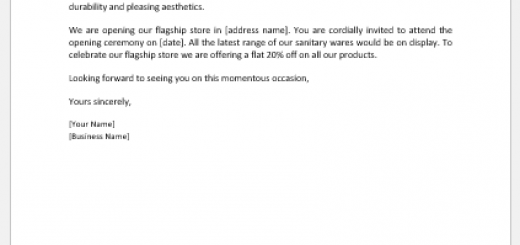 Letter Inviting Potential Clients to New Store Opening