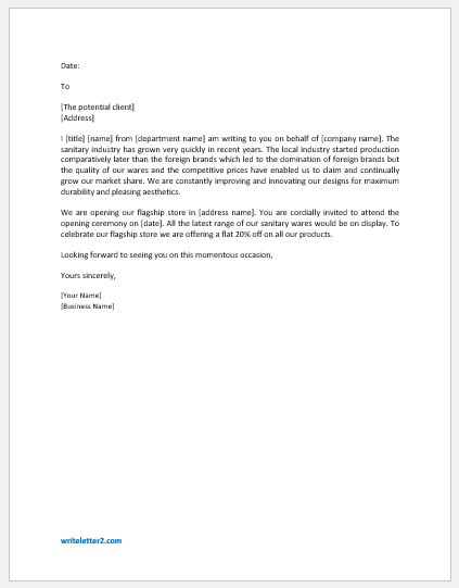 Letter Inviting Potential Clients to New Store Opening