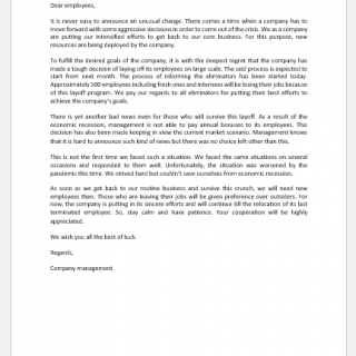 Letter announcing bad news to employees