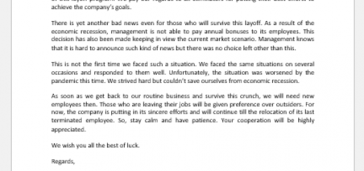 Letter announcing bad news to employees