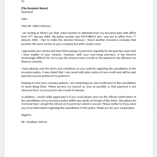 Letter from Client to Cancel Insurance Policy