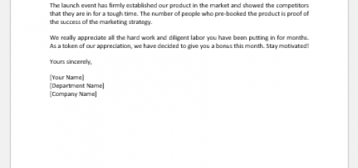 Letter to Appreciate Efforts of Employee at Product Launch