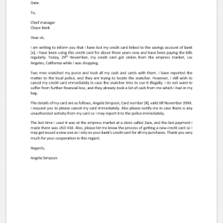Letter to Confirm Cancellation of Lost Credit Card