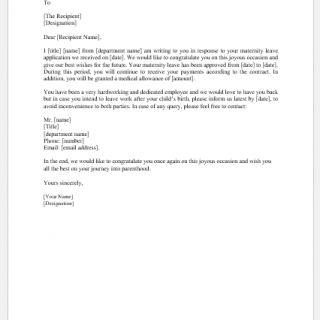 Maternity leave approval letter