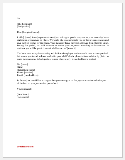Maternity leave approval letter