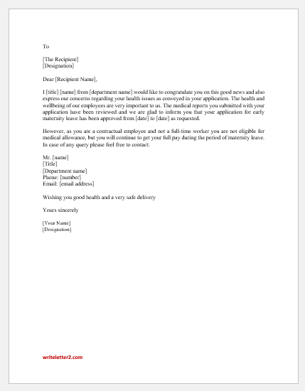 Maternity leave approval letter