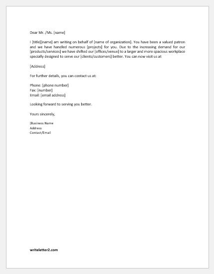 New business location announcement letter