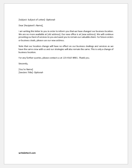 New business location announcement letter