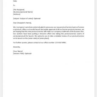 New product or service announcement letter