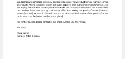 New product or service announcement letter