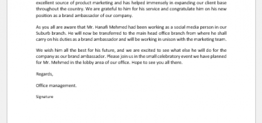 Promotion and Transfer Announcement Letter of Employee