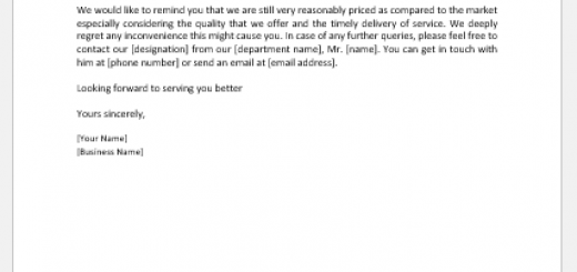 Service fee amount increase announcement letter