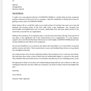 Business anniversary announcement letter to customers