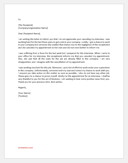 Disagreement Letter Concerning a Cancelled Appointment