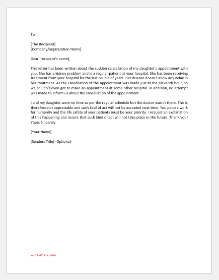 Disagreement Letter Concerning a Cancelled Appointment