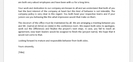 Letter Advising Subordinates to Resolve a Conflict or Issue