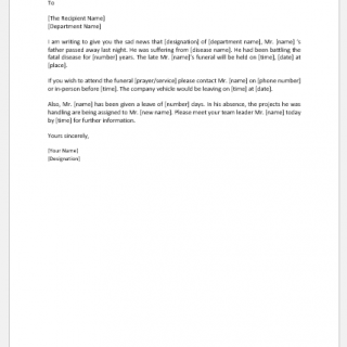 Letter Announcing Death of an Employee's Father
