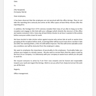 Letter Giving Advice to Subordinates about Punctuality