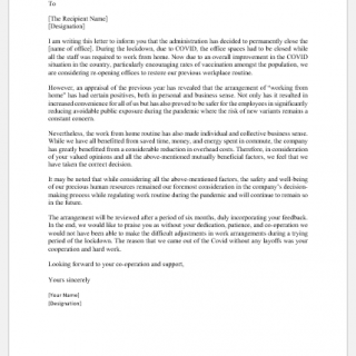 Letter Informing the Employees about Office Closing