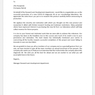 Letter of Appreciation to Staff