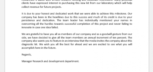 Letter of Appreciation to Staff