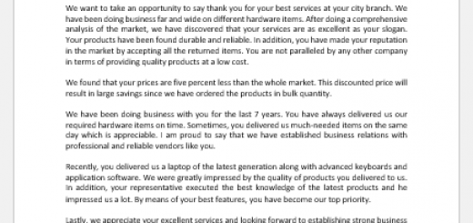 Letter of appreciation for good services