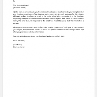 Letter to Confirm that an Error will be Corrected