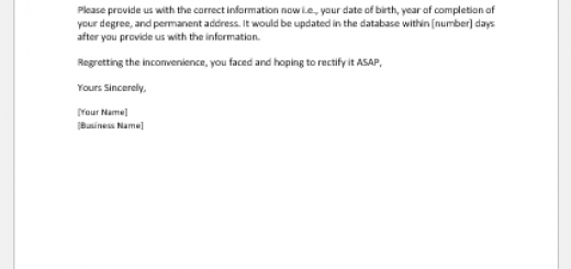 Letter to Confirm that an Error will be Corrected