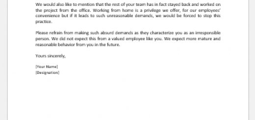 Letter to Criticize Employee Demanding Undue Reimbursements