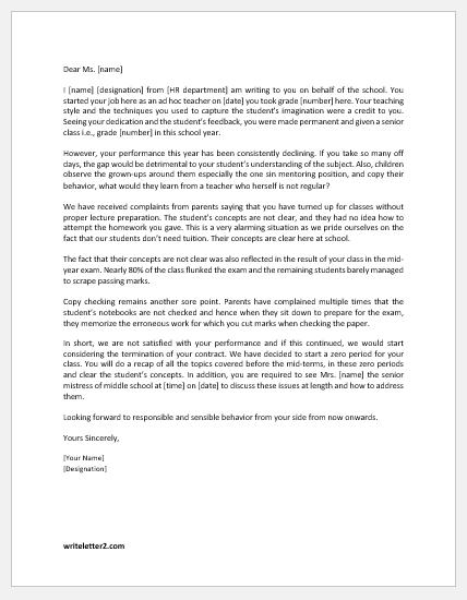 Letter to Criticize Employee for Decline in Performance