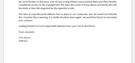 Letter to Criticize Employee(s) for Smoking