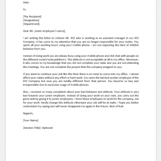 Letter to Criticize an Employee for Excessive Telephone Usage