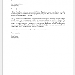 Letter to Reprimand Employee for Excessive Account Usage