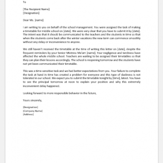 Letter to Reprimand Employee for not Meeting Deadlines
