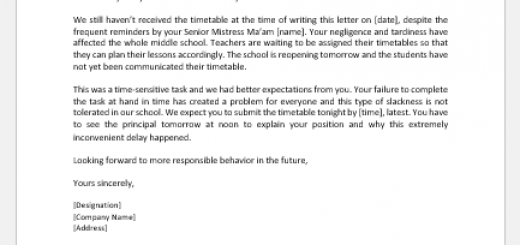 Letter to Reprimand Employee for not Meeting Deadlines