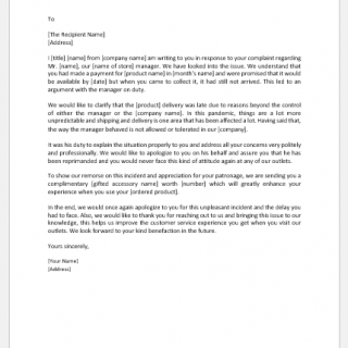 Letter to Respond to Complaint on Manager's Attitude