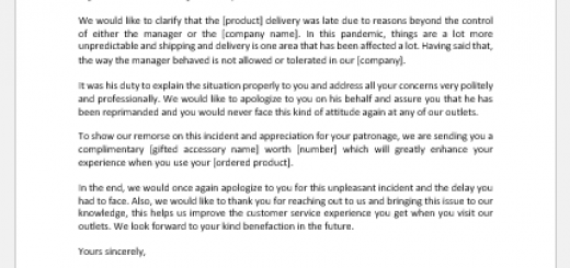 Letter to Respond to Complaint on Manager's Attitude