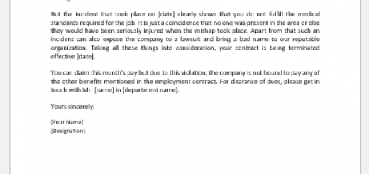 Letter to Terminate Employee for Violating Medical Standards