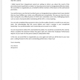 Letter to confirm the promotion