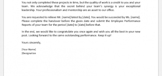 Letter to confirm the promotion